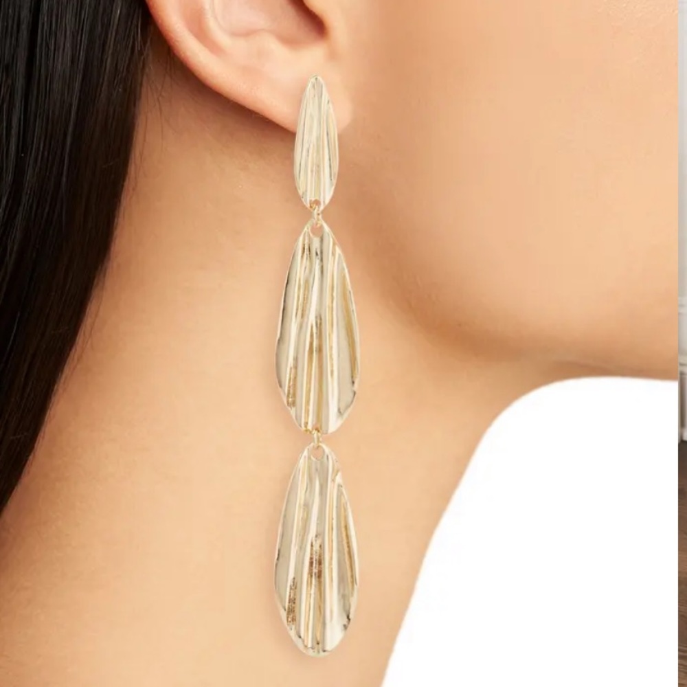 Something Navy Asymmetrical Fluted Gold Earrings
